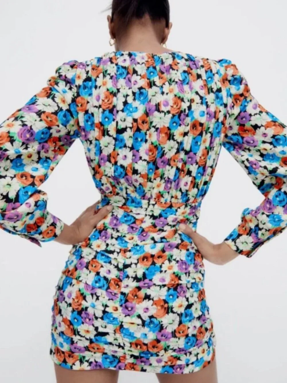 Floral Long Sleeve Ruched Mini Dress - Picture 3 of 4